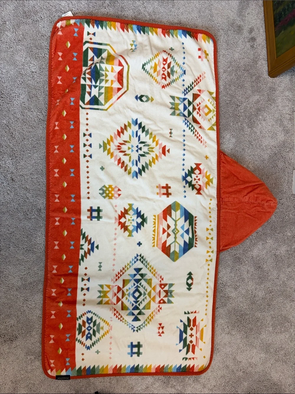 Pendleton Cream Hooded Towel with Orange Hood and Multicolor Tribal Print